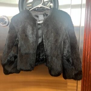 Armani Exchange | S | AX Black leather and rabbit fur cropped fur jacket
